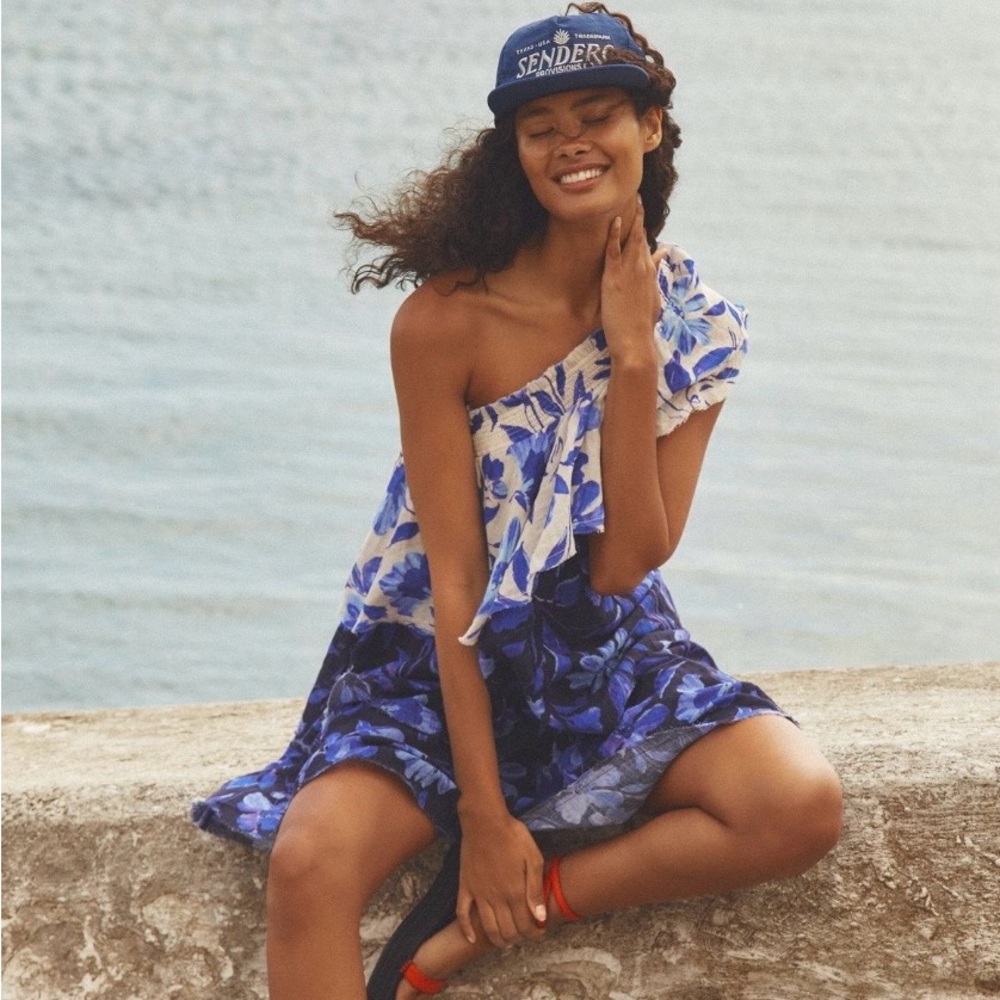 Anthropologie Floral One-Shoulder Beach Throw Dress - Picture 3 of 6